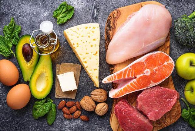 Mažai angliavandenių dietos dietą sudaro produktai, kurių sudėtyje yra gyvulinių ir augalinių baltymų su riebalais. 